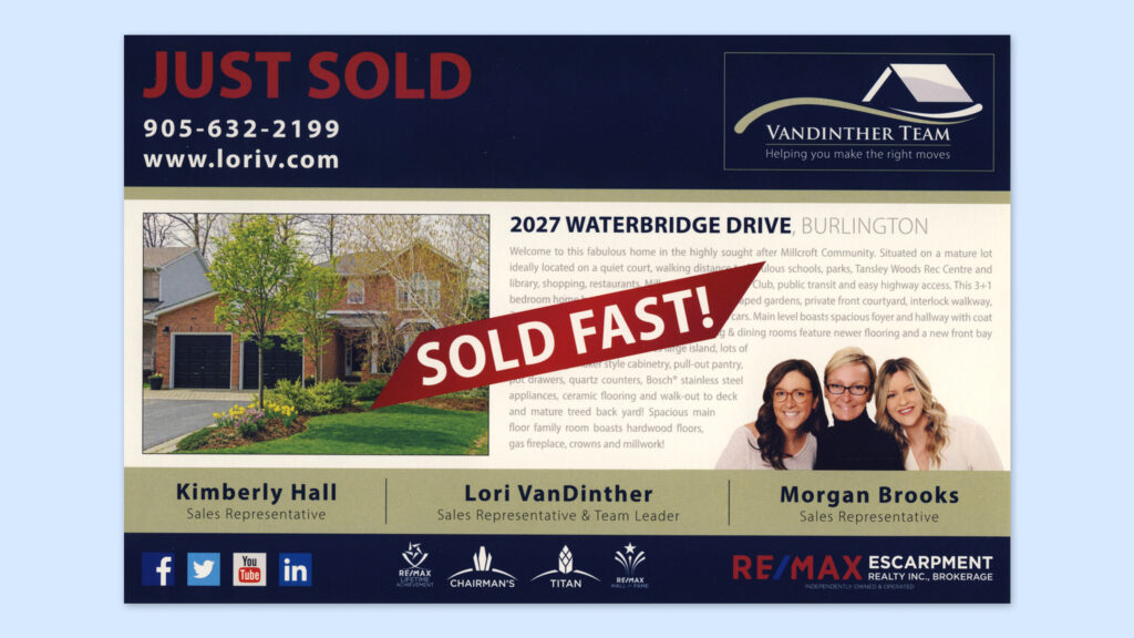 A Remax flyer from the Vandinther Team depicting a home listing with a "Sold Fast" banner across it.